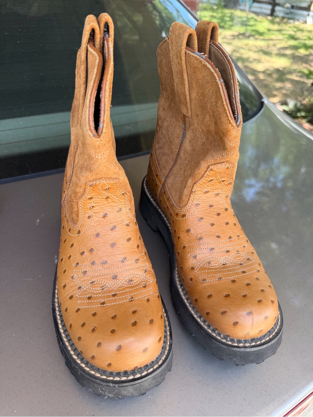 Ariat Tan Ostrich-Style Leather Western Pull-On Boots
